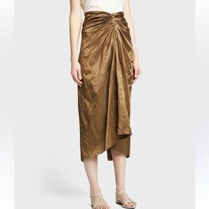 NWT Vince Metallic Bronze Twist Front Midi Skirt Draped $395 MSRP size 0